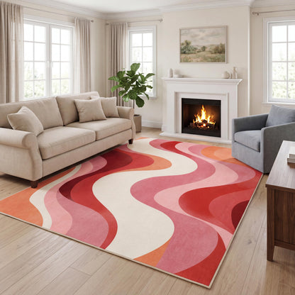 BreezeRise 5x7 Area Rugs for Living Room，Modern Abstract Pink and Terracotta Watercolor Design Rug，Non-Slip Washable， Bedroom, Dining Room, Home Office