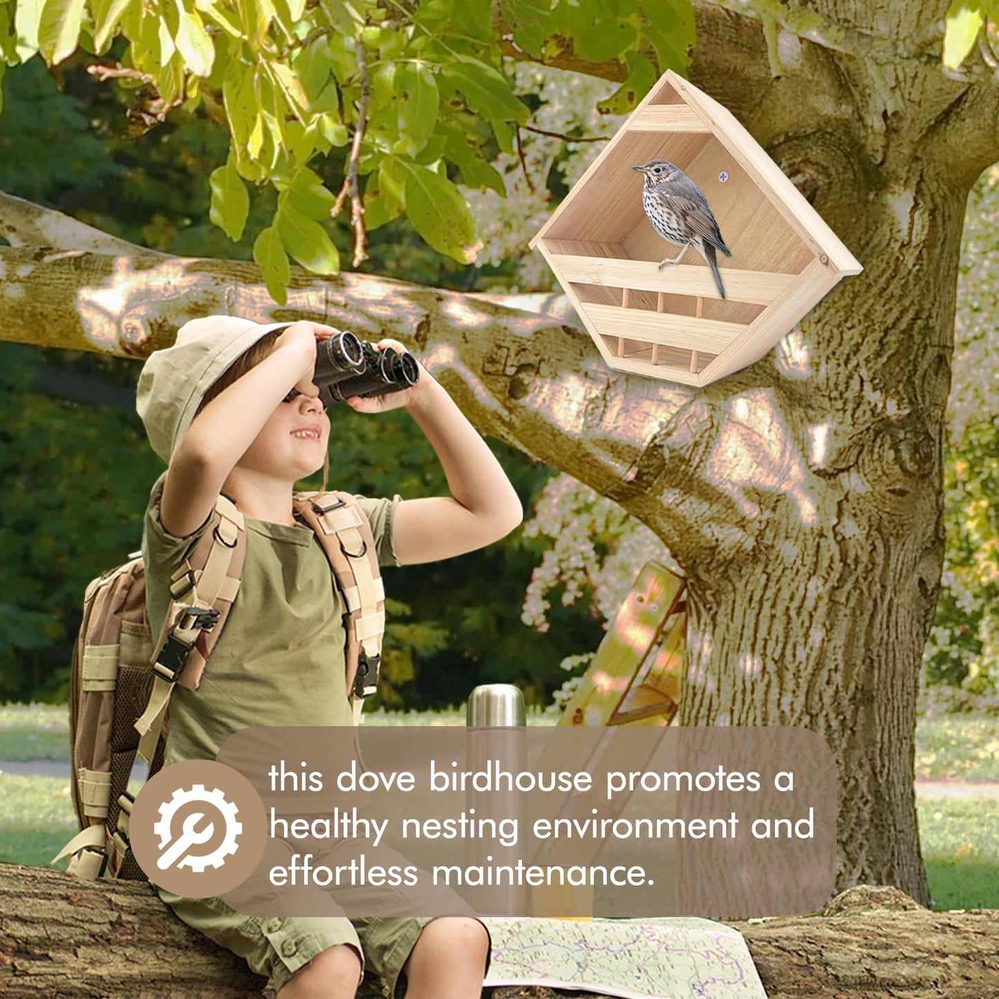 oyhqes Mourning Dove Nesting Box Cedar Wooden Birdhouses Shelter Triangular Opening Pigeon Roosting Platform for Outdoors Garden Yard Decor