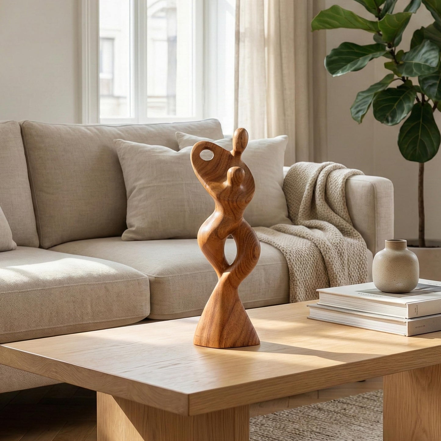 G6 Collection 14" Wooden Handmade Abstract Sculpture Statue Handcrafted Gift Art Decorative Home Decor Figurine Accent Wood Decoration Artwork Hand Carved Dance with Me