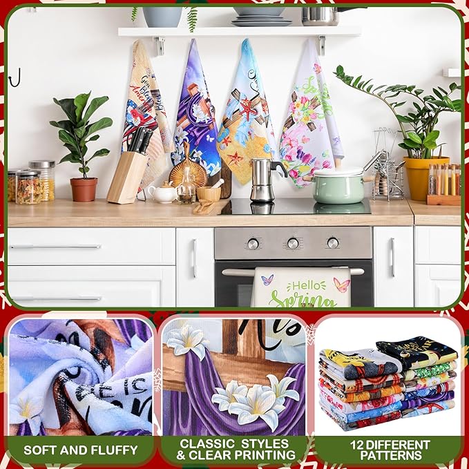 12 Pcs Seasonal Kitchen Towels Set