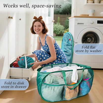 Collapsible Laundry Basket 2 pack, Mesh Pop Up Laundry Hampers