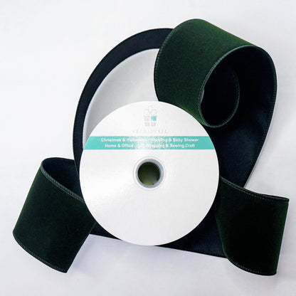 Dark Green Velvet Ribbon 2.5 Inch x 10 Yards for Christmas Tree Topper Home Decoration Wreath Gift Wrapping DIY Craft