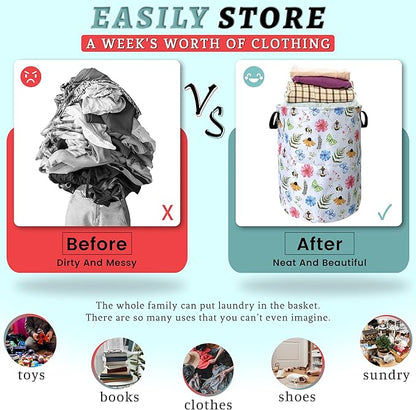 Cute Bee Floral Flowers Laundry Basket Foldable