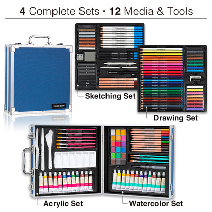 COLOUR BLOCK 151-Piece Professional Art Supply Set with Mixed Media, Paint Kit & Brushes in Aluminum Case, Complete Art Supplies for Adults, All Level Artists, Travel Art Set