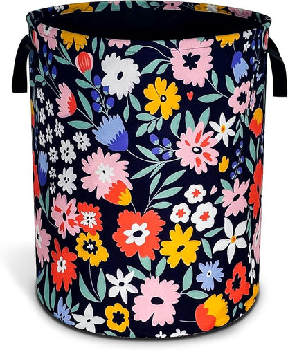 Folk Floral Art Laundry Basket Beautiful Flowers Foldable Oxford Cloth Funny