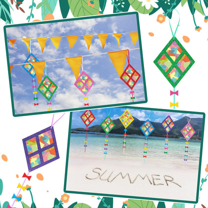 ShinyRelief 24 Sets Kites Craft DIY Kites Tissue Paper Craft Kits Summer Party Supplies DIY Hanging Ornaments Make Your Own Summer Beach Party Decoration for Outdoor Grassland Activities