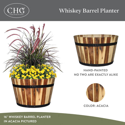 Classic Home and Garden by Growscape 5/800/3 Wood Barrel Set of 3 Planters, Acacia