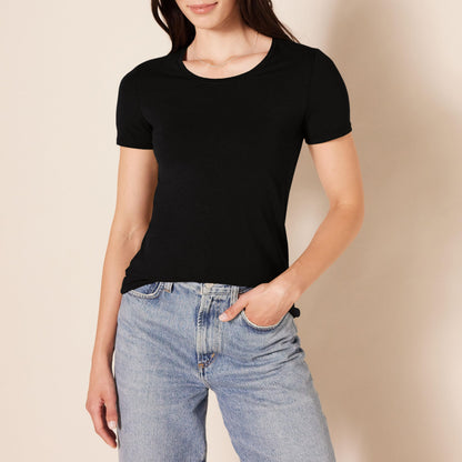 Amazon Essentials Women's Regular-Fit Short-Sleeve Crewneck T-Shirt, Pack of 2, Black/White, X-Small