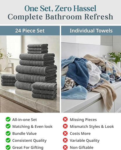 100% Cotton Bath Towels Set of 24 – 2 Bath Sheets, 2 Large Bath Towel, 2 Gym
