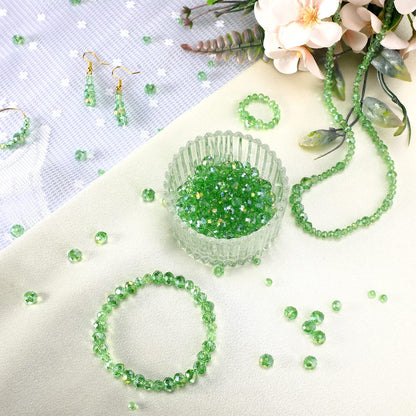 WILLBOND 600 Pcs Crystal Glass Beads for Jewelry Making Bulk Suncatcher Faceted Rondelle Loose Gemstone for Valentine's Day, Irish Holiday, Easter Bracelet DIY Crafts 8mm, 6mm, 4mm(Green)