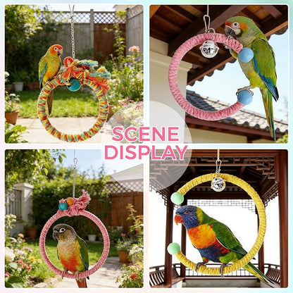 Colorful Circular Bird Swing,Bird Rope Chewing Toys Parrot Cage Bite Toys (Small Half-Round Patterned)