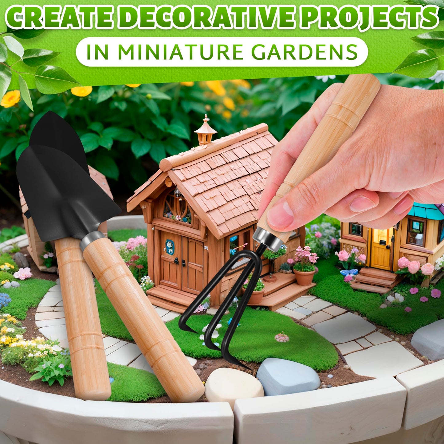 3 Pcs Small Garden Tools for Gardening – Planting Tools Set with Small Garden Shovel Hand, Ergonomic Hand Rake, Rustproof & Solid Wood Handle – Shovels for Digging & Indoor Plant Care