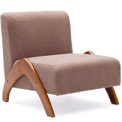 MILCIL Oversized Accent Chair, upholstered armless mid Century Modern Living Room Chair with Wooden Legs for Bedroom/Office/Cafe, Sherpa Brown