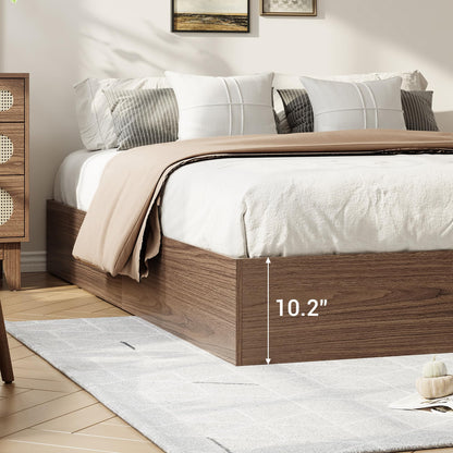 IDEALHOUSE Full Bed Frame with 2 Storage Drawers, Wooden Bed Frame Without Headboard, Minimalist Floor Platform Bed, Wood Slat Support, Noise Free, No Box Spring Needed, Easy Assembly