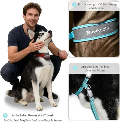 MagEase Dog Collar with 4FT Leash | Adjustable | Anti-Wrinkle, Bite & Stain-Resistant Leather | Soft & Skin-Friendly | 450LB Escape-Proof Magnetic Buckle (Light Blue, Small)