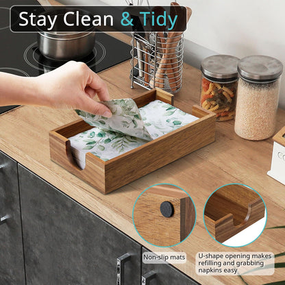 Napkin Holder for Bathroom, Acacia Wooden Guest Towel Holder Tray for Bathroom Bundle Bivvclaz Pencil Pen Holder for Desk, Acacia Wood Office Desk Organizers and Accessories