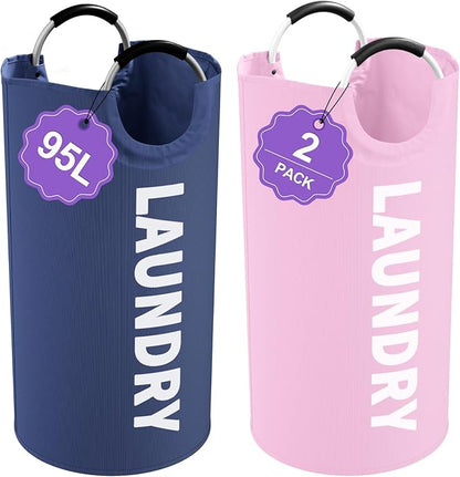 2Pcs Folding Laundry Basket for Adult, 95L Portable Laundry Baskets