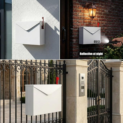 White Large Capacity Wall Mount Mailbox with Outgoing Mail Flag, 14.2”x10.4”x4.3” Steel Mail Box for Outside, Rust-Proof Galvanized Steel Post Box, Quiet Stay-Open Lid Smooth Operation Mailboxes