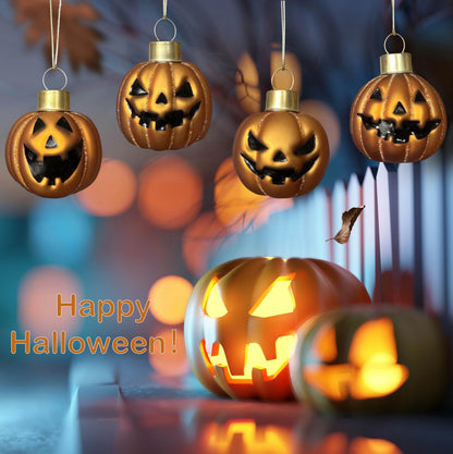 VGEUNA Painted Glass Halloween Pumpkin Ornaments Mini Decorative Hanging Ornaments for Halloween Set of 12