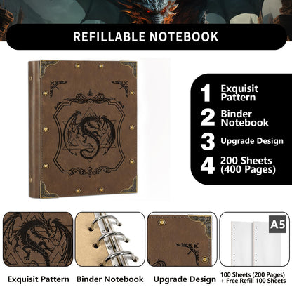 DUROTAN DND Notebook Journal Refillable Binder A5 400 Pages for Dungeons and Dragons Accessories D&D Gifts,Writing Notebook Gift for Men&Women