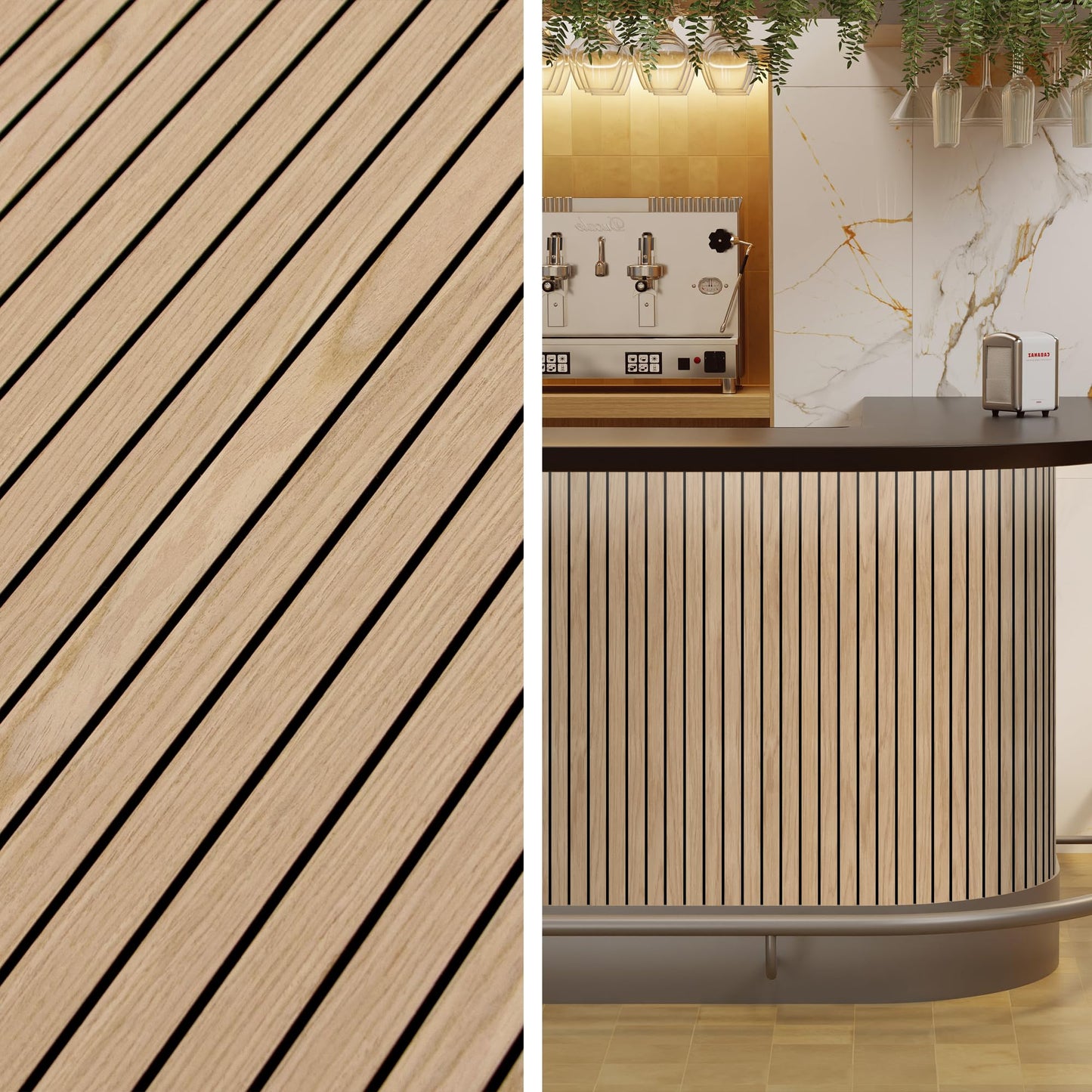 INNO STICKERS 4-Piece Wood Slat Wall Panel for Interior Wall Decor Noise Cancelling 47.2" x 23.6" Peel and Stick Acoustic Decorative 3D Sound Absorbing Wall Paneling, Natural Oak
