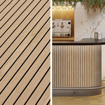 INNO STICKERS 4-Piece Wood Slat Wall Panel for Interior Wall Decor Noise Cancelling 47.2" x 23.6" Peel and Stick Acoustic Decorative 3D Sound Absorbing Wall Paneling, Natural Oak