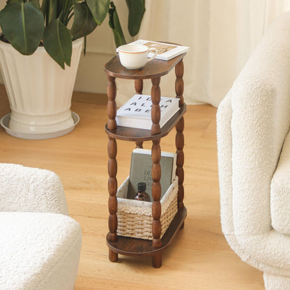 MaxSmeo Small Narrow Side Table, 3-Tier Narrow End Table with Storage, Skinny Side Table Nightstand for Small Space, Bedrooms, Living Room (Rustic Brown)