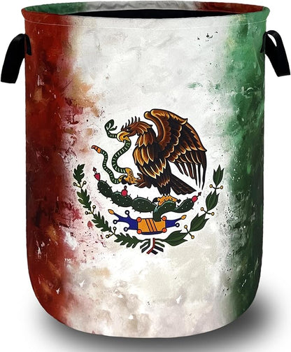 Vintage Mexican Flag Laundry Basket Oxford Cloth Foldable Mexico Laundry Hamper