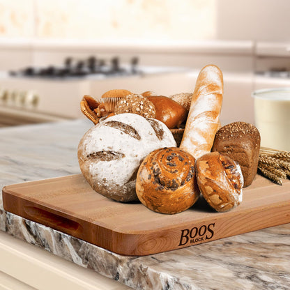 John Boos Chop-N-Slice Series Rectangular Wooden Maple Cutting Board 18”x12” – 1.25” Thick, 8-lb Reversible Butcher Block with Eased Corners, Edge-Grain & Finger Grips – Made in the USA