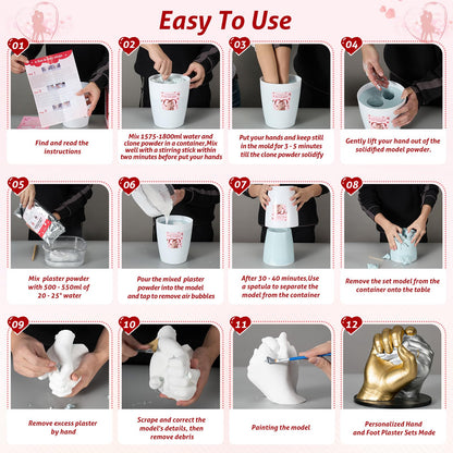 Noosuna Hand Casting Kit for Couples with Base & Paints, Practice Kit, Hand Mold Kit Couples Perfect for Anniversary, Birthday, Romantic Date Night DIY, Unique Gifts for Boyfriend and Girlfriend