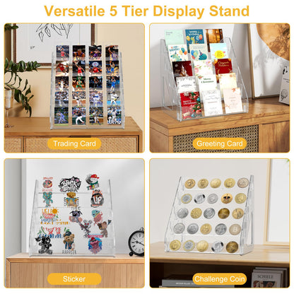 2 Pack Trading Card Display Stand, Greeting Card Display Stand, Cards Stands for Sports Baseball Graded Psa Slab Cards Displays Stands, Bookmark Postcard Sticker Holder Displays Standed Shelf, 5 Tier