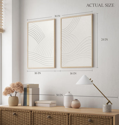 InSimSea Framed 3D Textured Wall Art, Handmade, Minimalist Abstract Wall Decor for Living Room, 2 Piece Modern White Neutral Artwork, 16x24 in, Large Wave Paintings for Hallway Office(elegance)