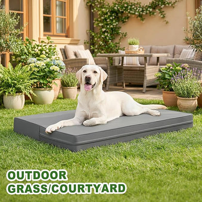 Vonabem Outdoor Waterproof Dog Bed Washable, XL Large Crate Pad 42 inch, Cooling Leather Wipeable Pet beds with Removable Cover, Foam Orthopedic Anti-Slip Kennel Pads Reversible, 41"x27" Grey