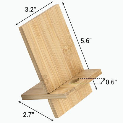 IFAMIO 2 Pack Bamboo Cell Phone Stand Wooden Phone Holder Tablet Desk Stand with Charging Hole Portable Phone Table Stand Desk Organizer Compatible with iPhone Smart Phone iPad Tablet