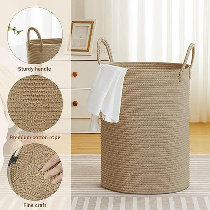Tall Laundry Basket with Handles, 72L Portable Dirty Clothes Hamper, Boho