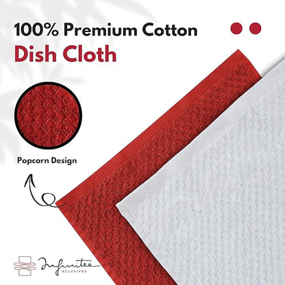 Infinitee Xclusives Premium Dish Cloth 100% Cotton 12 x 12 Inches |Pack of 4|