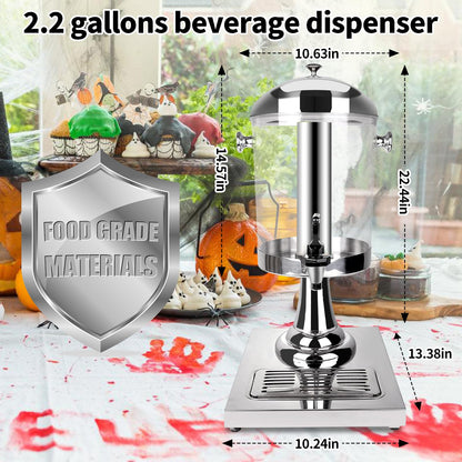 Nalison Drink Dispensers for Parties, Cold Beverage Dispenser with Centre Ice Core and Drip Trays, 2.2 Gallon/8L Stainless Steel Drink Dispensers with Stand and Spigot Buffet Cold Drinks and Beer