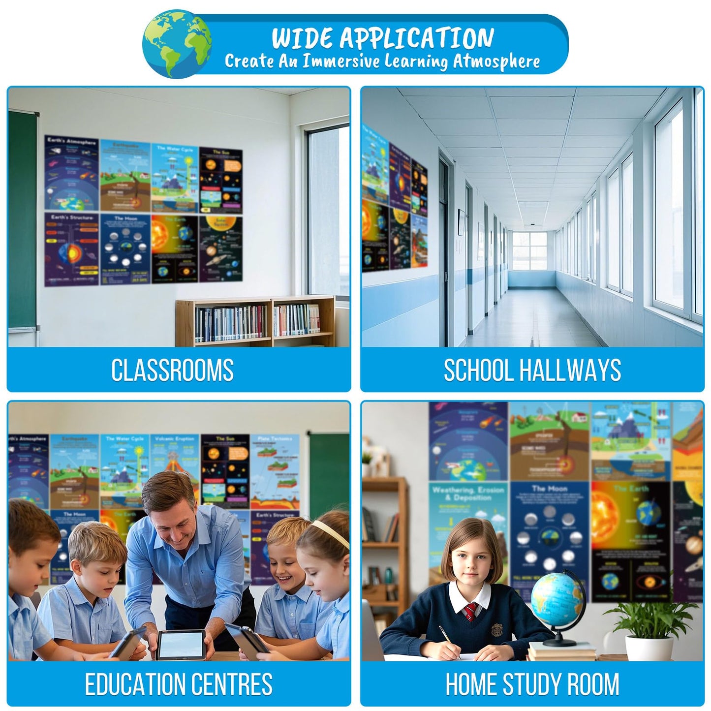 Franimo 12 Pack Science Posters, Earth Planet Education Poster Classroom Decor, Science Classroom Must Haves for Middle School, 11x17in