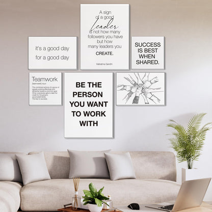 Teamwork Wall Art for Office Motivational Team Office Artwork for Wall Decor Inspirational Modern Posters Set of 6 Framed Leadership Canvas, Team Gifts