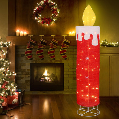 DR.DUDU 5.2 FT Christmas Lighted Decoration Candle,Red Glitter 3D Candle with Flickering Flame, Pre-Lit 60 LED Christmas Outdoor Decor with Stakes for Xmas Outside Yard Indoor Porch Lawn Holiday Party