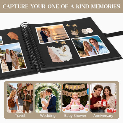 INNOCHEER Photo Album - Self Adhesive 80 Black Pages, Large Scrap Book Wedding Guest Book for DIY Anniversary Travel Memory Scrapbooking (Black 10X10)