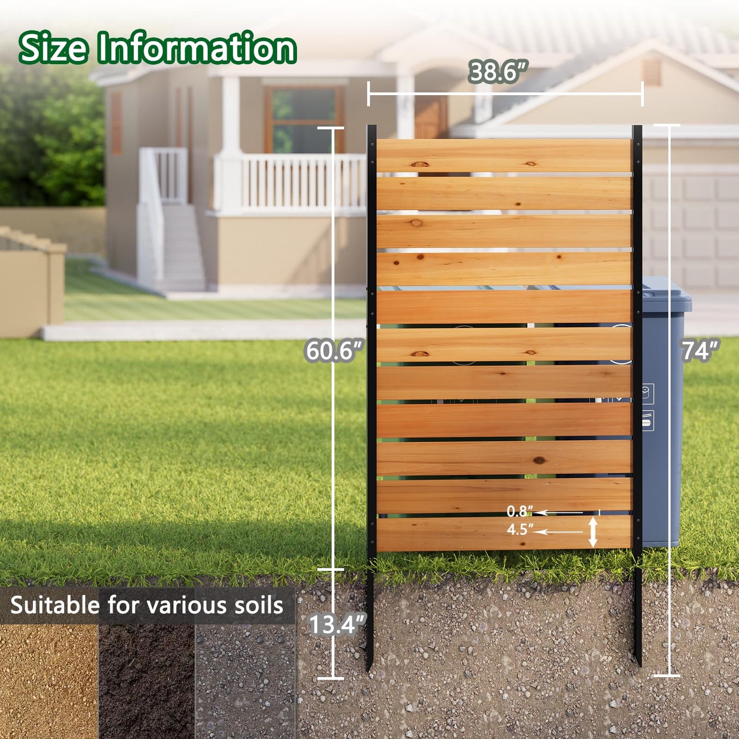 38" W×61" H Wooden Privacy Screen No Dig Outdoor Fence Panel with Metal Stakes Decorative Barrier for Trash Can Air Conditioner & Pool Equipment (Orange 1 Panel)