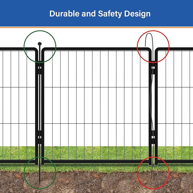 Dog Playpen Add-on 42 inch 4 Panels for Indoor & Outdoor Use – Heavy-Duty Metal Pet Fence with Ground Stakes, Rounded Ball Tops for Safety, Stable & Foldable Design, Easy to Assemble