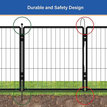 Dog Playpen Add-on 36 inch 4 Panels for Indoor & Outdoor Use – Heavy-Duty Metal Pet Fence with Ground Stakes, Rounded Ball Tops for Safety, Stable & Foldable Design, Easy to Assemble