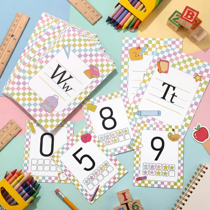 Tinlade 36 Pcs School Composition ABC Alphabet Number Educational Learning Cards Decorations for Bulletin Board, Walls, Desks, Windows, Doors, Lockers, Schools, Classrooms, Homeschool and Offices