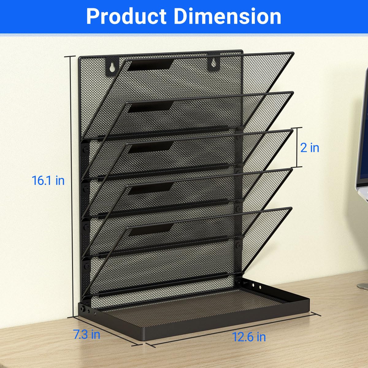 Legal/A4/Letter Size/A3 6 Tier Wall File Organizer,2-in-1 Wall Mounted&Desktop File Holder,2 Installation Methods Screws & Adhesive,Mesh Document Organizer with Label Plate for Home Office