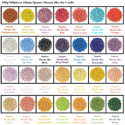 Samjobroad Square Glass Mosaic Tiles for Crafts – 10x10mm Mosaic Pieces, 6mm Thick Fired Glass Tiles, 300g (160 Pieces) for Wall Art,Picture Frames, Mirrors & Home Décor, Sky Blue