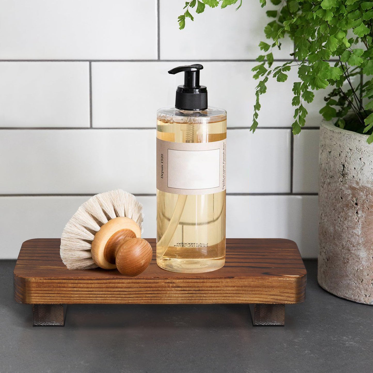 Liswit Farmhouse Wood Tray Rustic Wooden Pedestal Decorative Wood Riser for Farmhouse Kitchen Counter Bathroom Room Decor (Dark Brown)