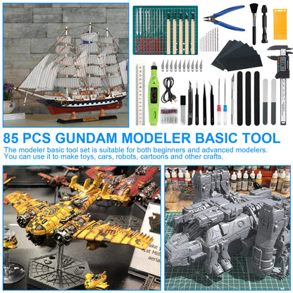 Gundam Tool Kit, 85 Pcs Professional Model Tool Kit for Gundam, Modeling Tools for Plastic Models, Gunpla Tool Kits for Adults, Model Building Tools Hobby Tools Craft Set for Repairing and Fixing