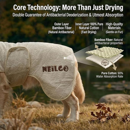 Fast Drying Double-Layer Dog Robe, 720g Heavyweight Dog Bathrobe, Super Absorbent Dog Towels for Drying Large Dogs, Bamboo Cotton Warm Dog Pajamas, Orange